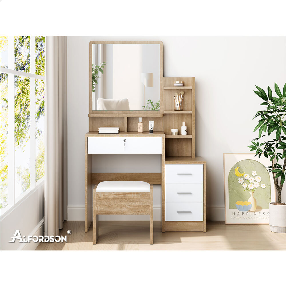 ALFORDSON Dressing Table Stool Set Makeup Mirror Vanity Desk Cabinet Wood