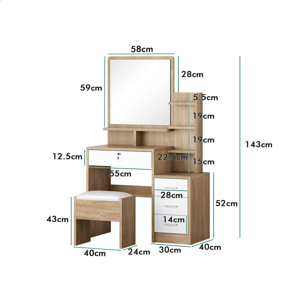 ALFORDSON Dressing Table Stool Set Makeup Mirror Vanity Desk Cabinet Wood