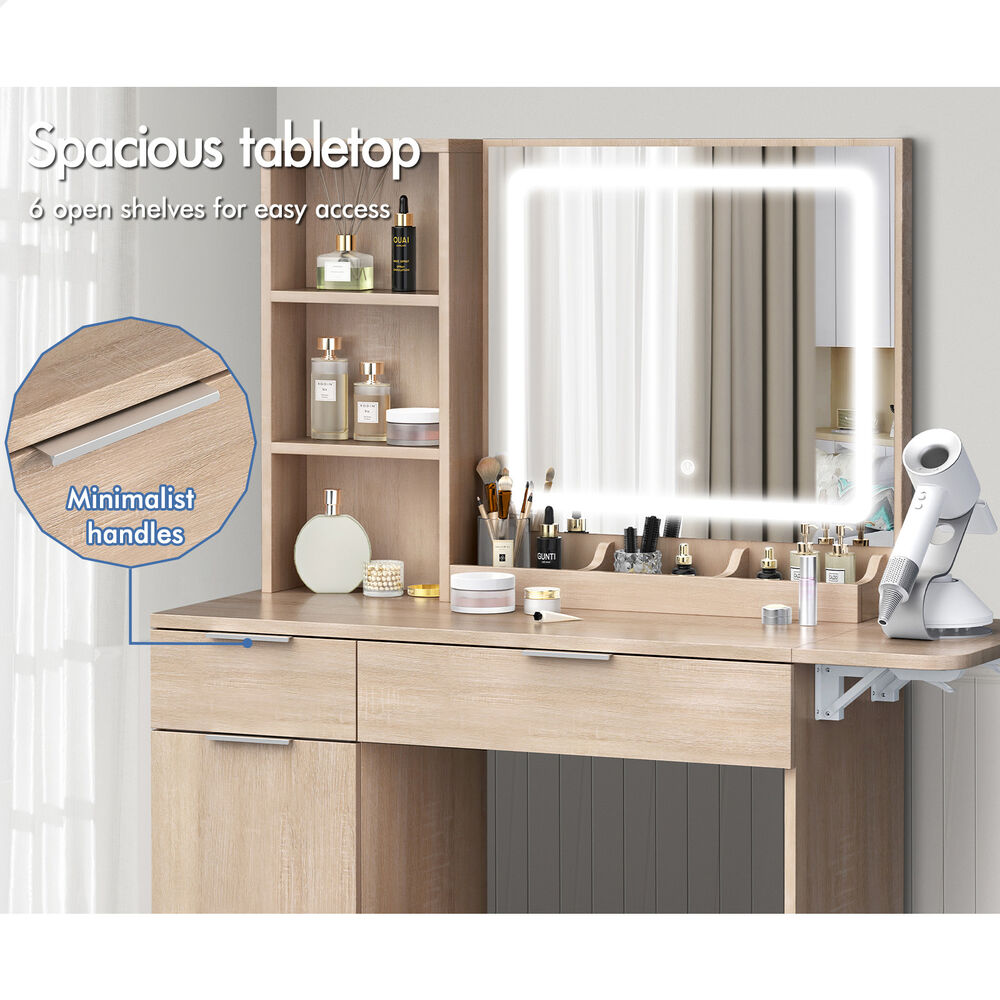 ALFORDSON Dressing Table Stool Set LED Vanity Desk Makeup Mirror Drawers Wood