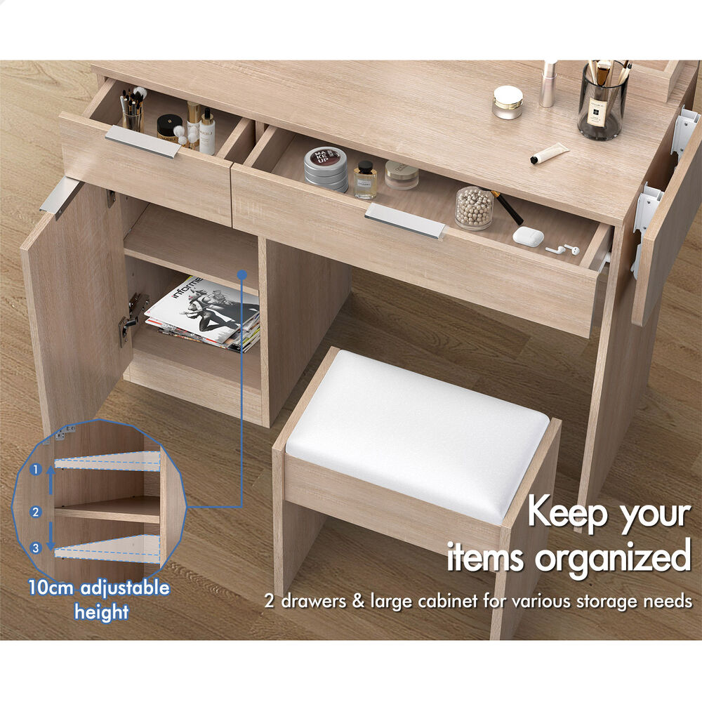 ALFORDSON Dressing Table Stool Set LED Vanity Desk Makeup Mirror Drawers Wood