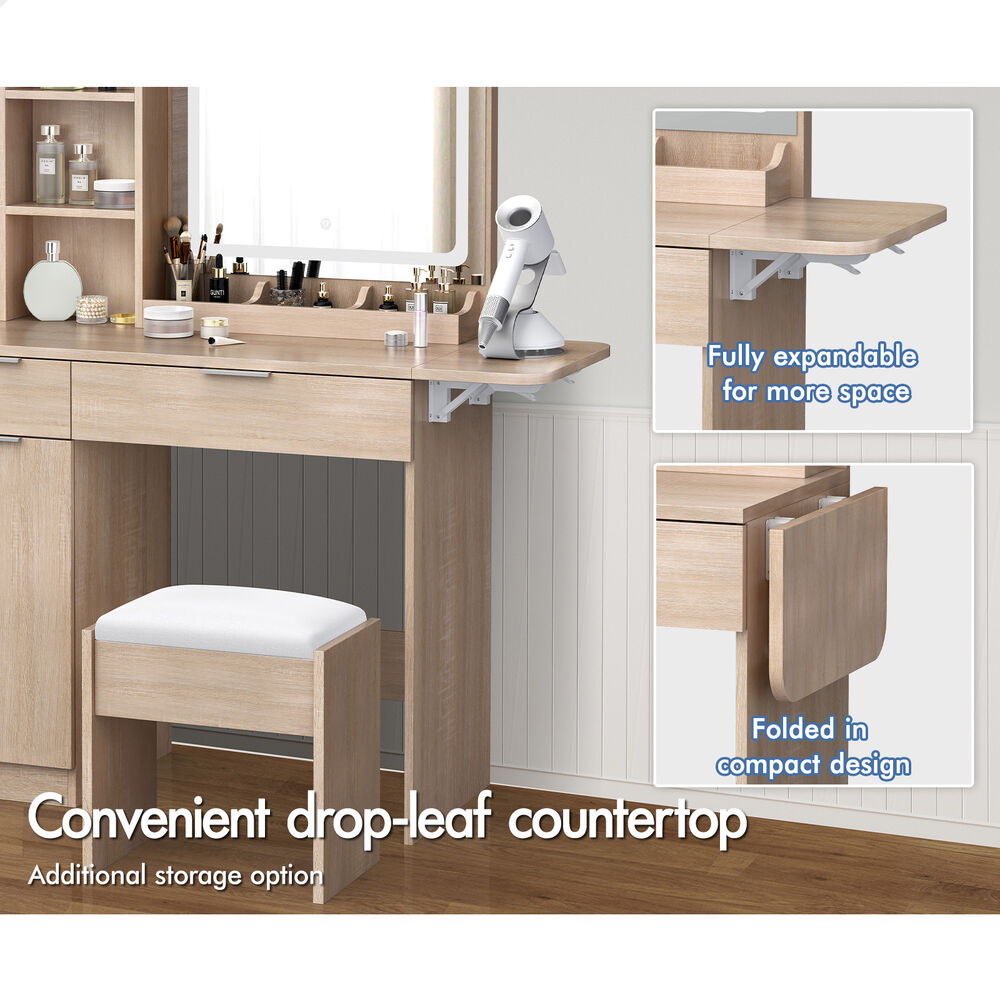 ALFORDSON Dressing Table Stool Set LED Vanity Desk Makeup Mirror Drawers Wood