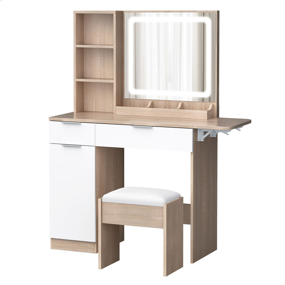ALFORDSON Dressing Table Stool Set LED Vanity Desk Makeup Mirror Drawers Oak