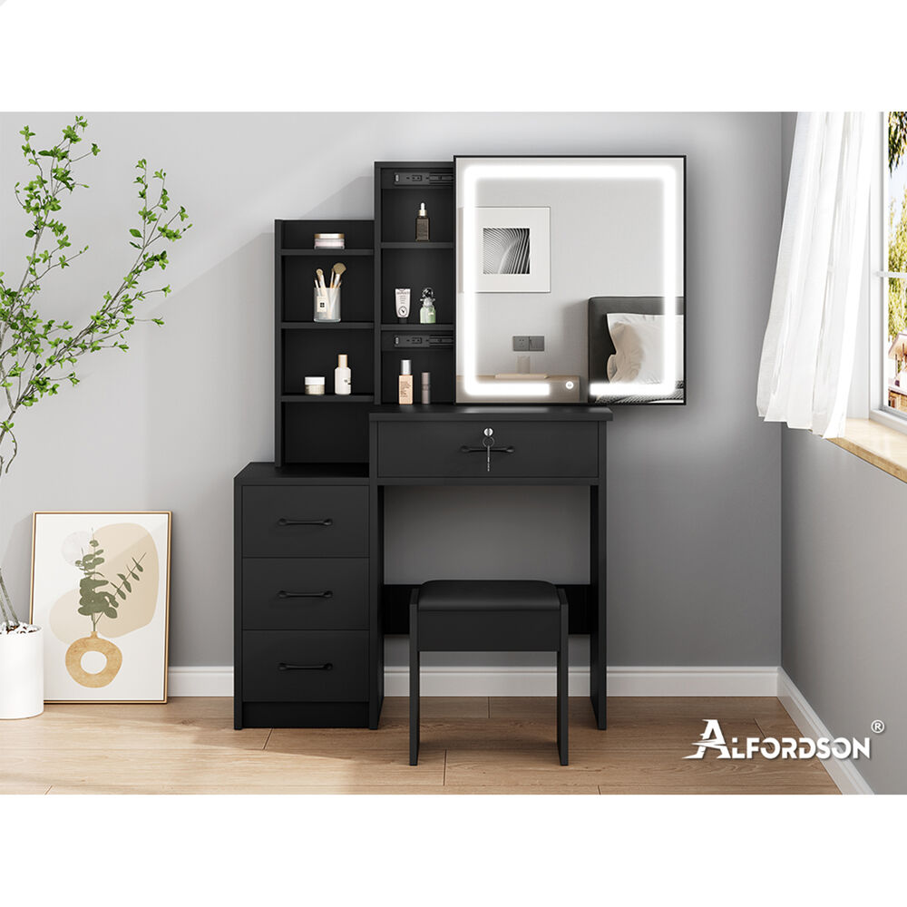 ALFORDSON Dressing Table Stool Set Makeup Mirror Vanity Desk Cabinet Black
