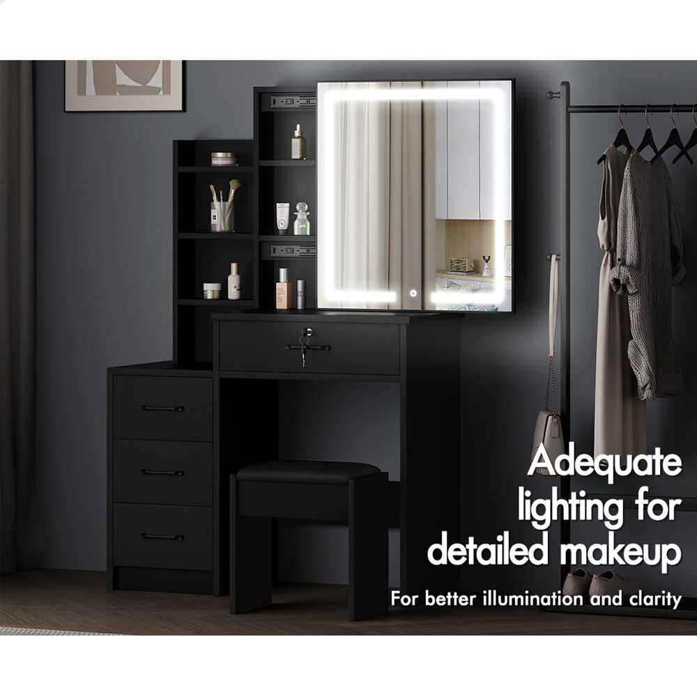 ALFORDSON Dressing Table Stool Set Makeup Mirror Vanity Desk Cabinet Black