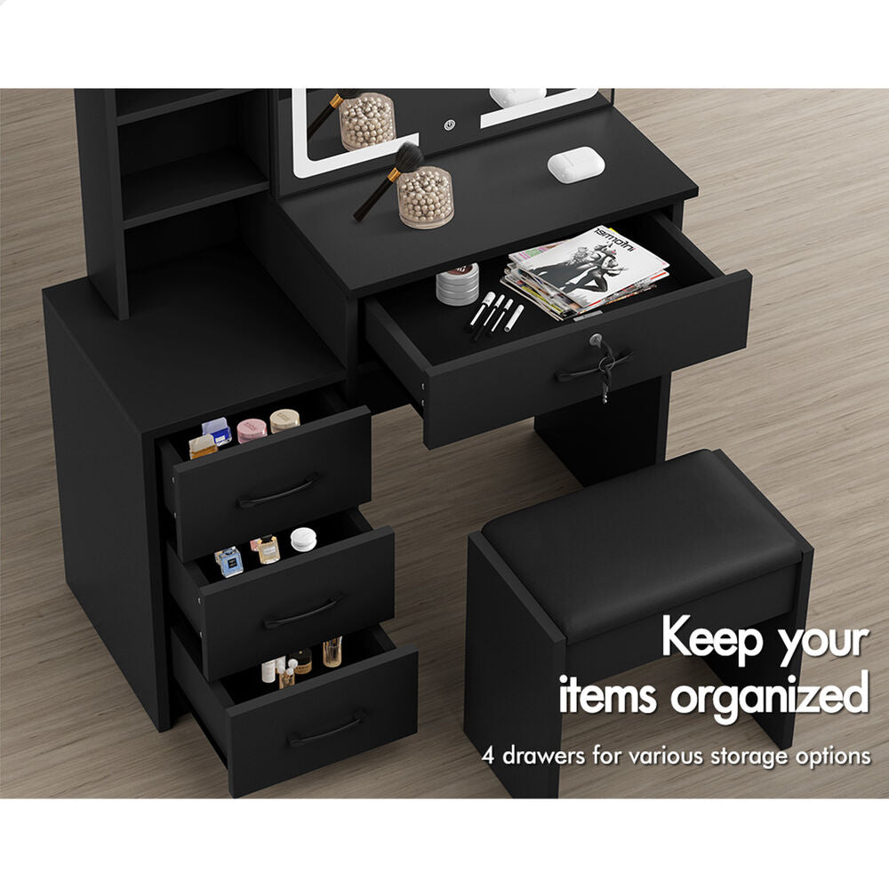 ALFORDSON Dressing Table Stool Set Makeup Mirror Vanity Desk Cabinet Black