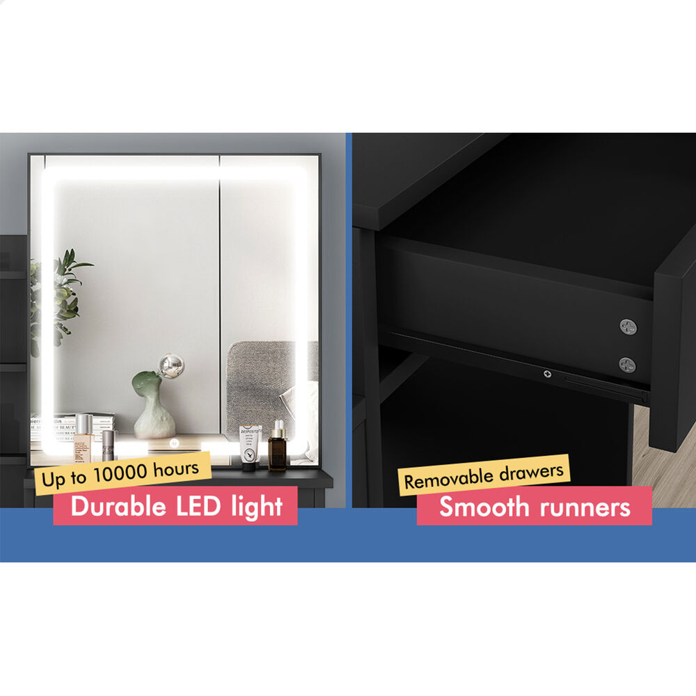 ALFORDSON Dressing Table Stool Set Makeup Mirror Vanity Desk Cabinet Black