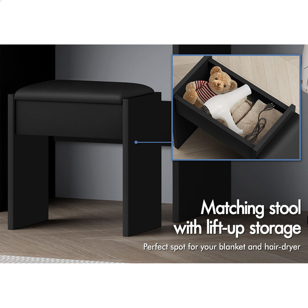 ALFORDSON Dressing Table Stool Set Makeup Mirror Vanity Desk Cabinet Black