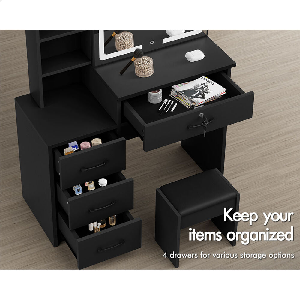ALFORDSON Dressing Table Stool Set Makeup Mirror Vanity Desk Cabinet Black