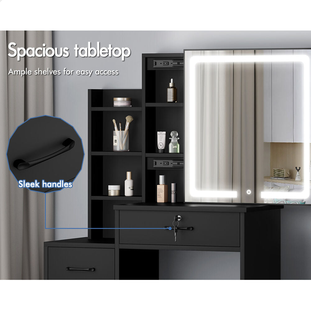 ALFORDSON Dressing Table Stool Set Makeup Mirror Vanity Desk Cabinet Black