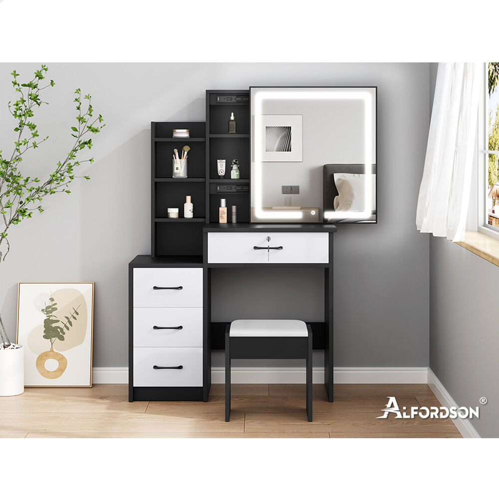 ALFORDSON Dressing Table Stool Set Makeup Mirror Vanity Desk Cabinet Black White