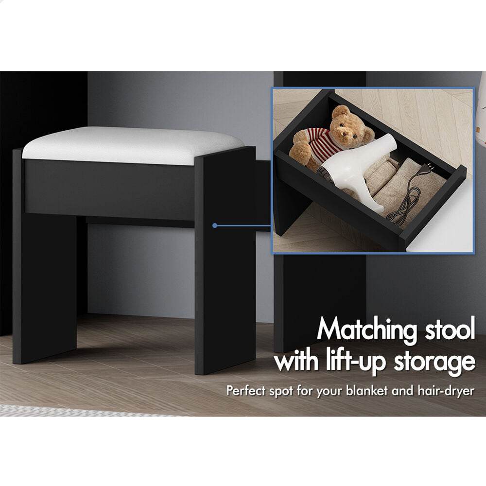 ALFORDSON Dressing Table Stool Set Makeup Mirror Vanity Desk Cabinet Black White