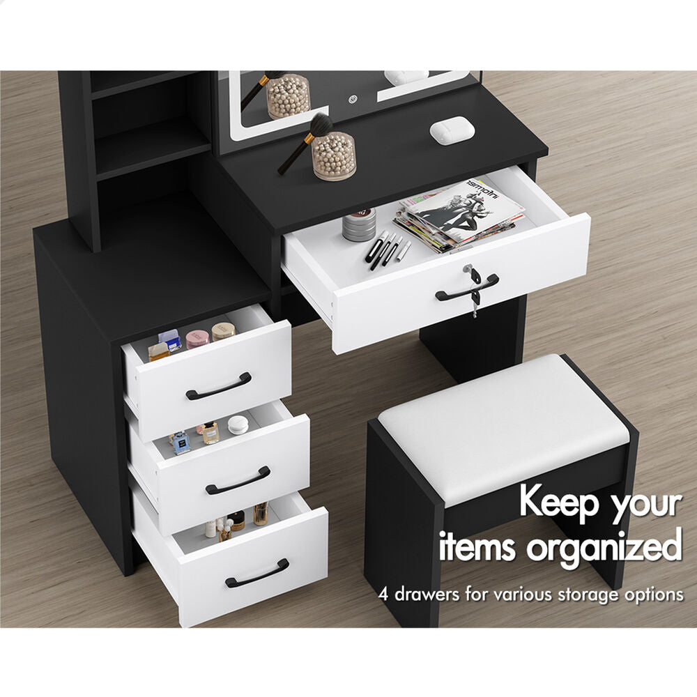 ALFORDSON Dressing Table Stool Set Makeup Mirror Vanity Desk Cabinet Black White