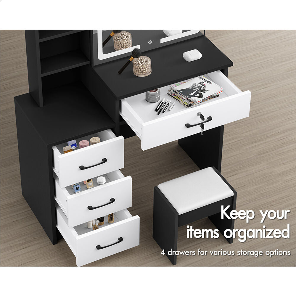 ALFORDSON Dressing Table Stool Set Makeup Mirror Vanity Desk Cabinet Black White