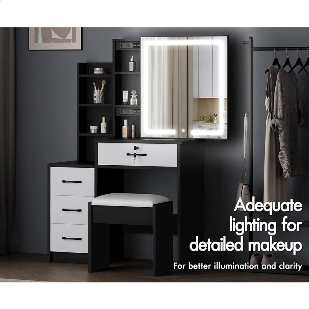 ALFORDSON Dressing Table Stool Set Makeup Mirror Vanity Desk Cabinet Black White
