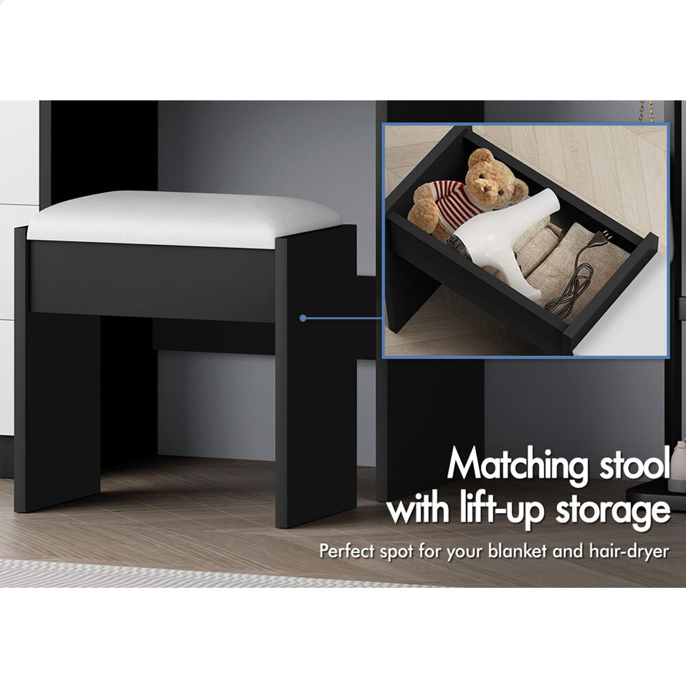 ALFORDSON Dressing Table Stool Set Makeup Mirror Vanity Desk Cabinet Black White