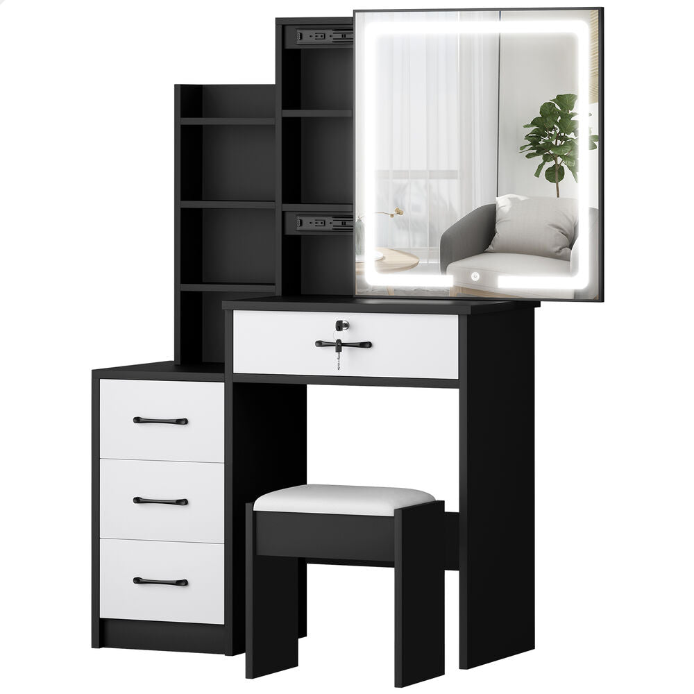 ALFORDSON Dressing Table Stool Set Makeup Mirror Vanity Desk Cabinet Black White