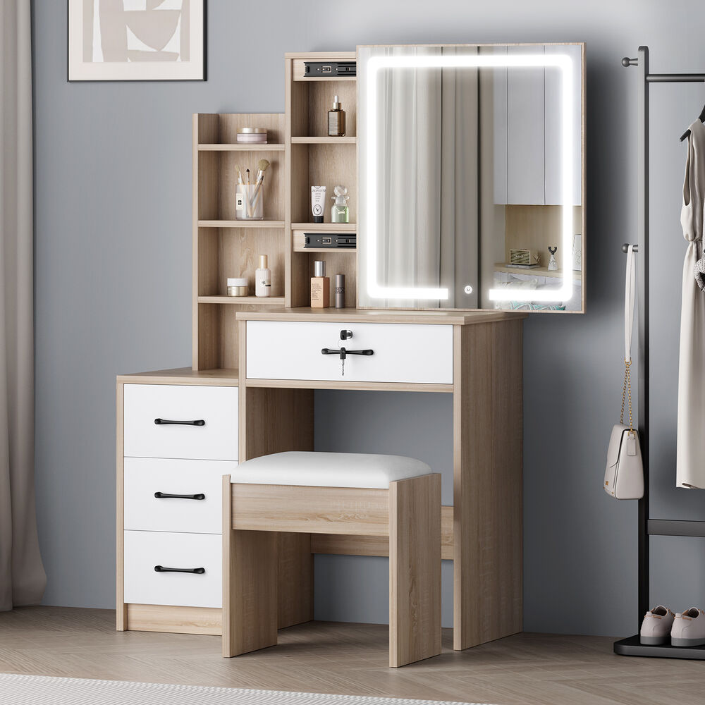 ALFORDSON Dressing Table Stool Set Makeup Mirror Vanity Desk Cabinet Wood