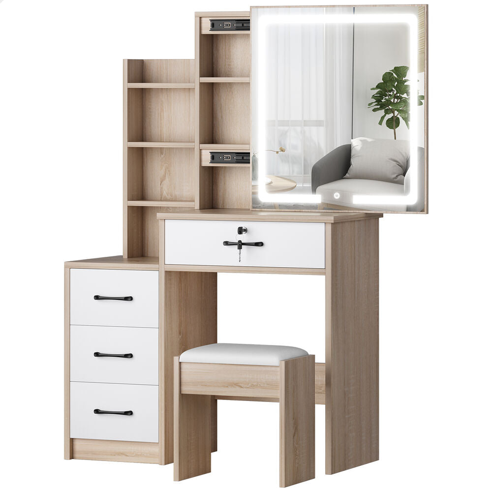 ALFORDSON Dressing Table Stool Set Makeup Mirror Vanity Desk Cabinet Wood