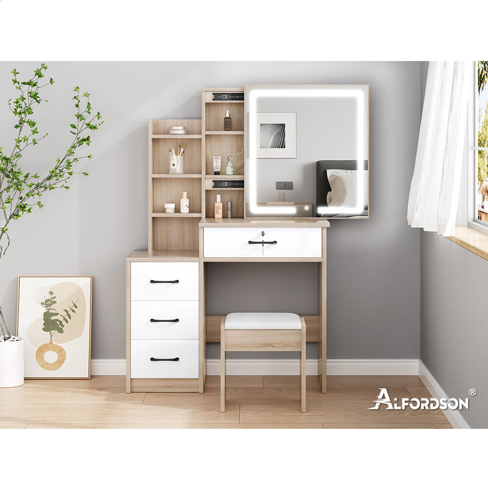 ALFORDSON Dressing Table Stool Set Makeup Mirror Vanity Desk Cabinet Wood