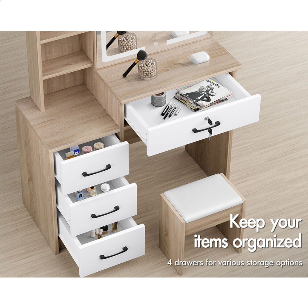 ALFORDSON Dressing Table Stool Set Makeup Mirror Vanity Desk Cabinet Wood