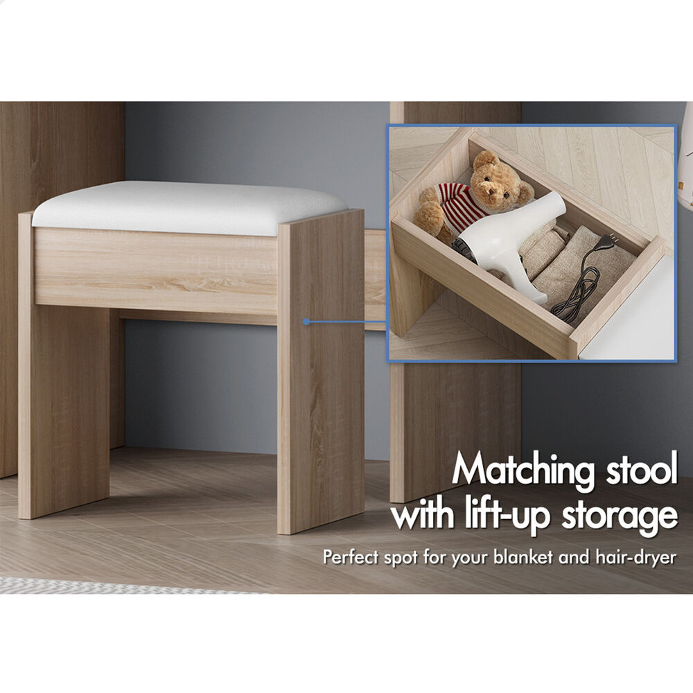 ALFORDSON Dressing Table Stool Set Makeup Mirror Vanity Desk Cabinet Wood