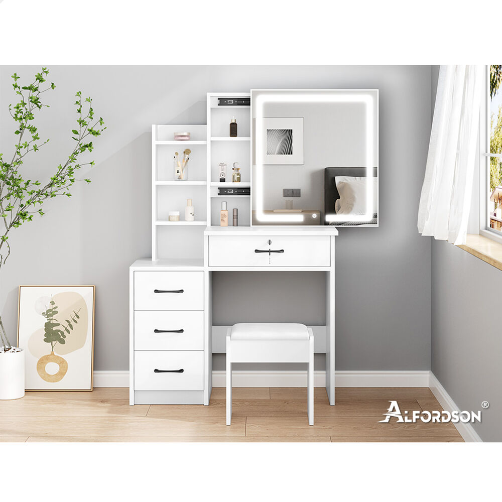 ALFORDSON Dressing Table Stool Set Makeup Mirror Vanity Desk Cabinet White