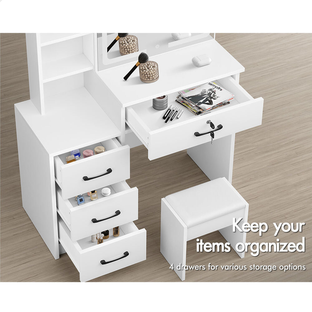 ALFORDSON Dressing Table Stool Set Makeup Mirror Vanity Desk Cabinet White