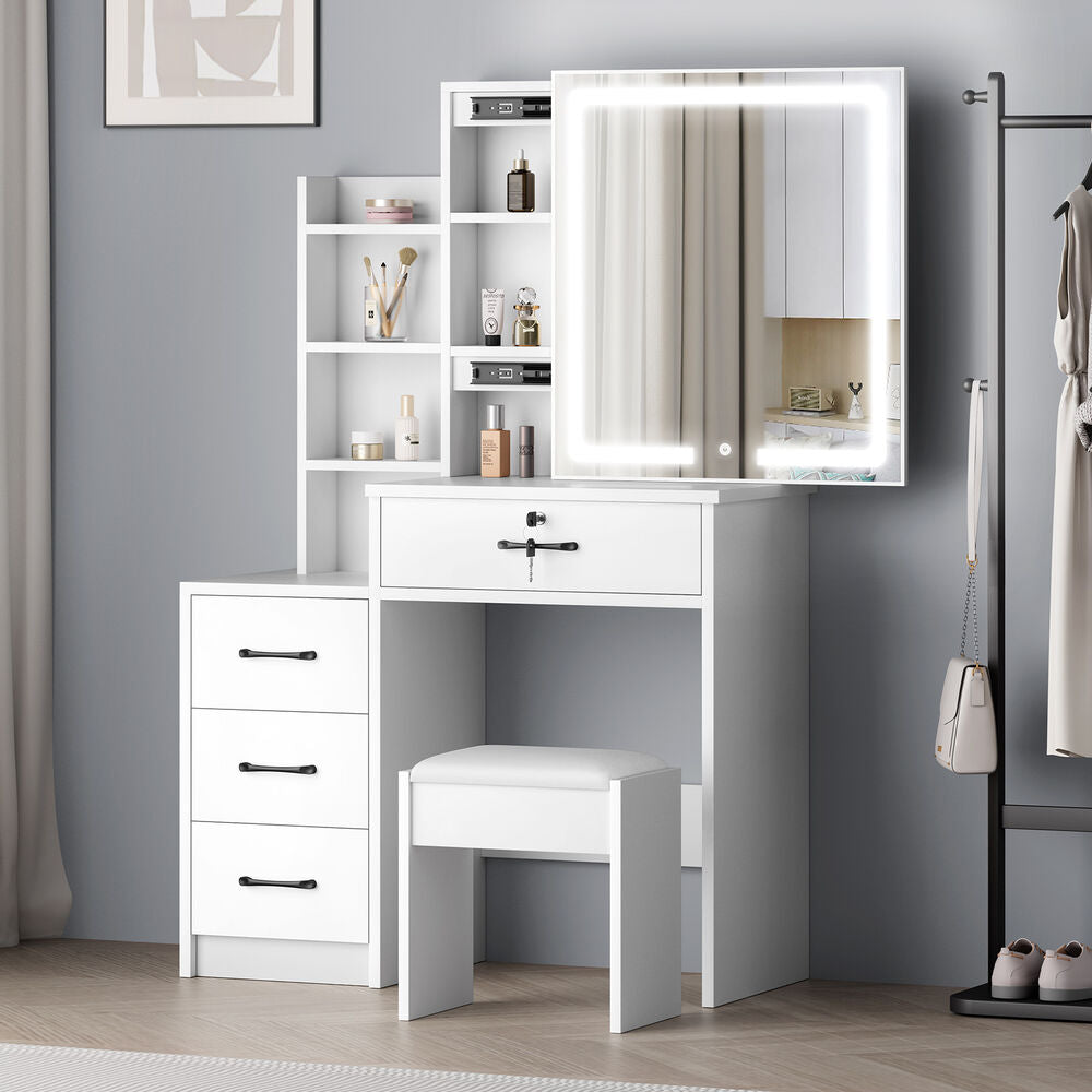 ALFORDSON Dressing Table Stool Set Makeup Mirror Vanity Desk Cabinet White