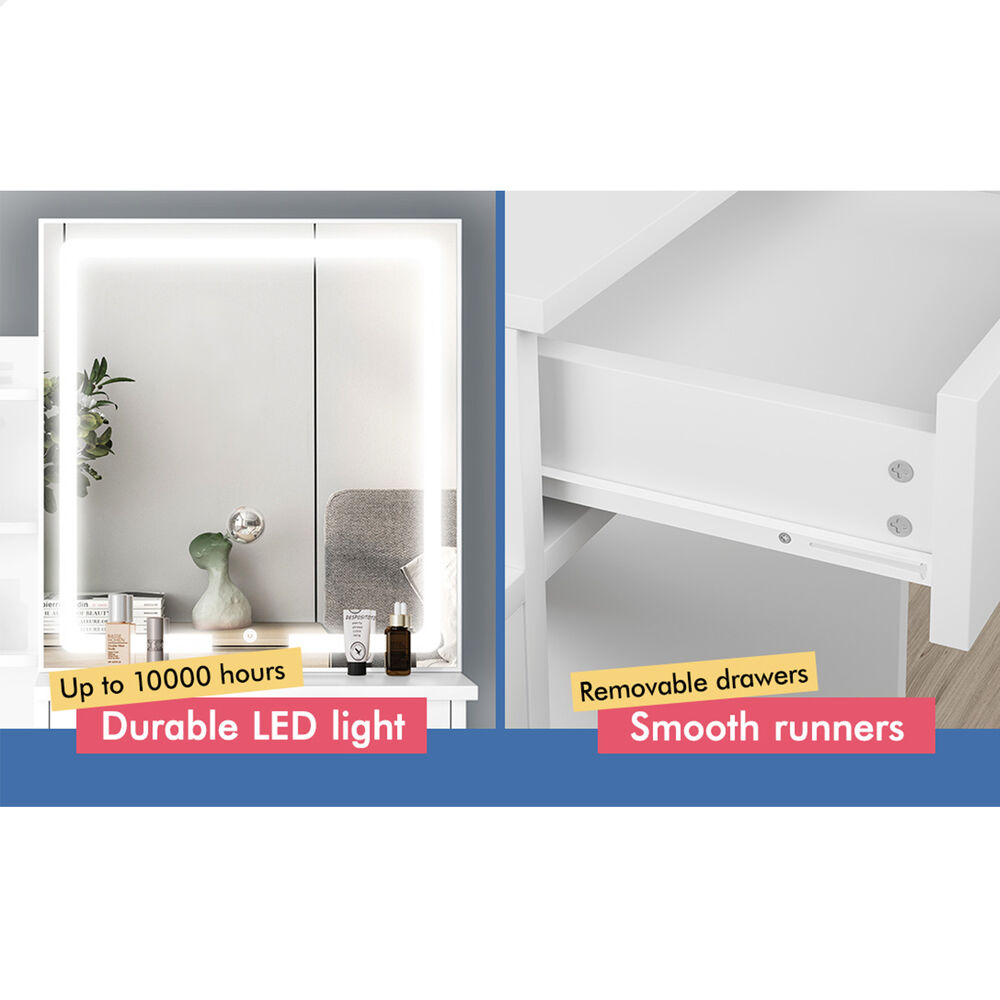 ALFORDSON Dressing Table Stool Set Makeup Mirror Vanity Desk Cabinet White