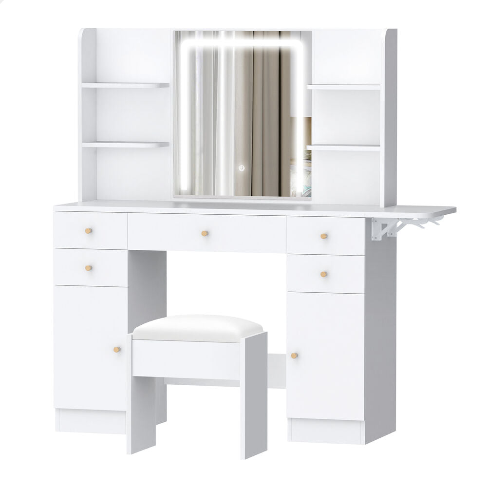 ALFORDSON Dressing Table Stool Set Makeup Mirror LED Vanity Desk 5 Drawers White