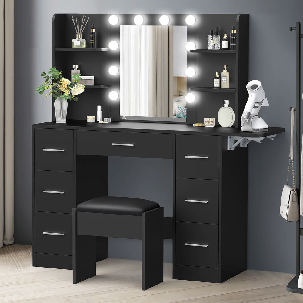 ALFORDSON Dressing Table Stool Set Makeup Mirror Vanity Desk LED Bulbs Black