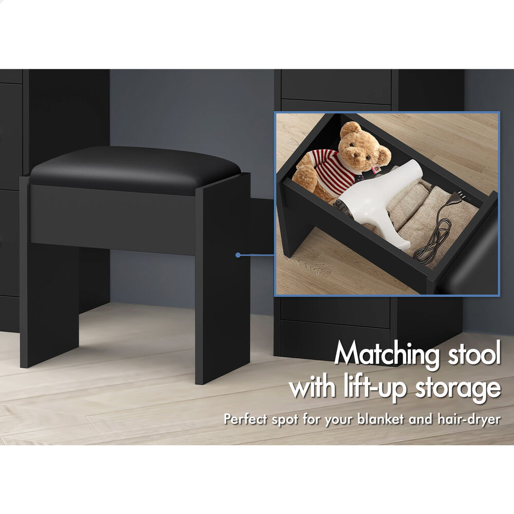 ALFORDSON Dressing Table Stool Set Makeup Mirror Vanity Desk LED Bulbs Black