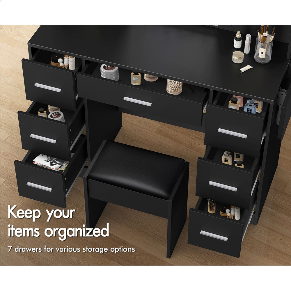 ALFORDSON Dressing Table Stool Set Makeup Mirror Vanity Desk LED Bulbs Black