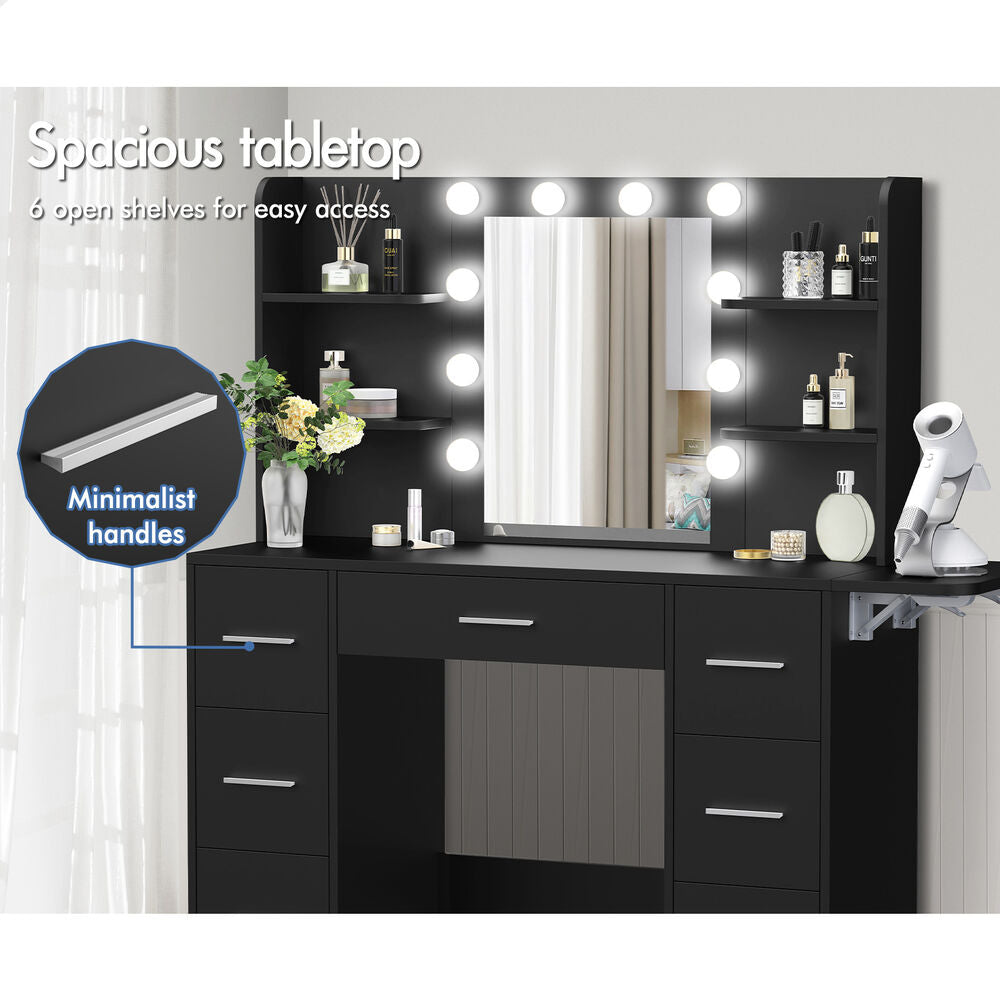 ALFORDSON Dressing Table Stool Set Makeup Mirror Vanity Desk LED Bulbs Black