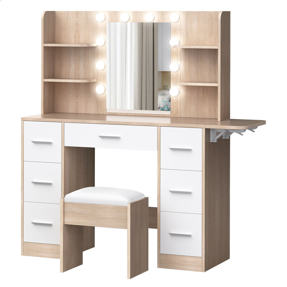 ALFORDSON Dressing Table Stool Set Makeup Mirror Vanity Desk LED Bulbs Oak
