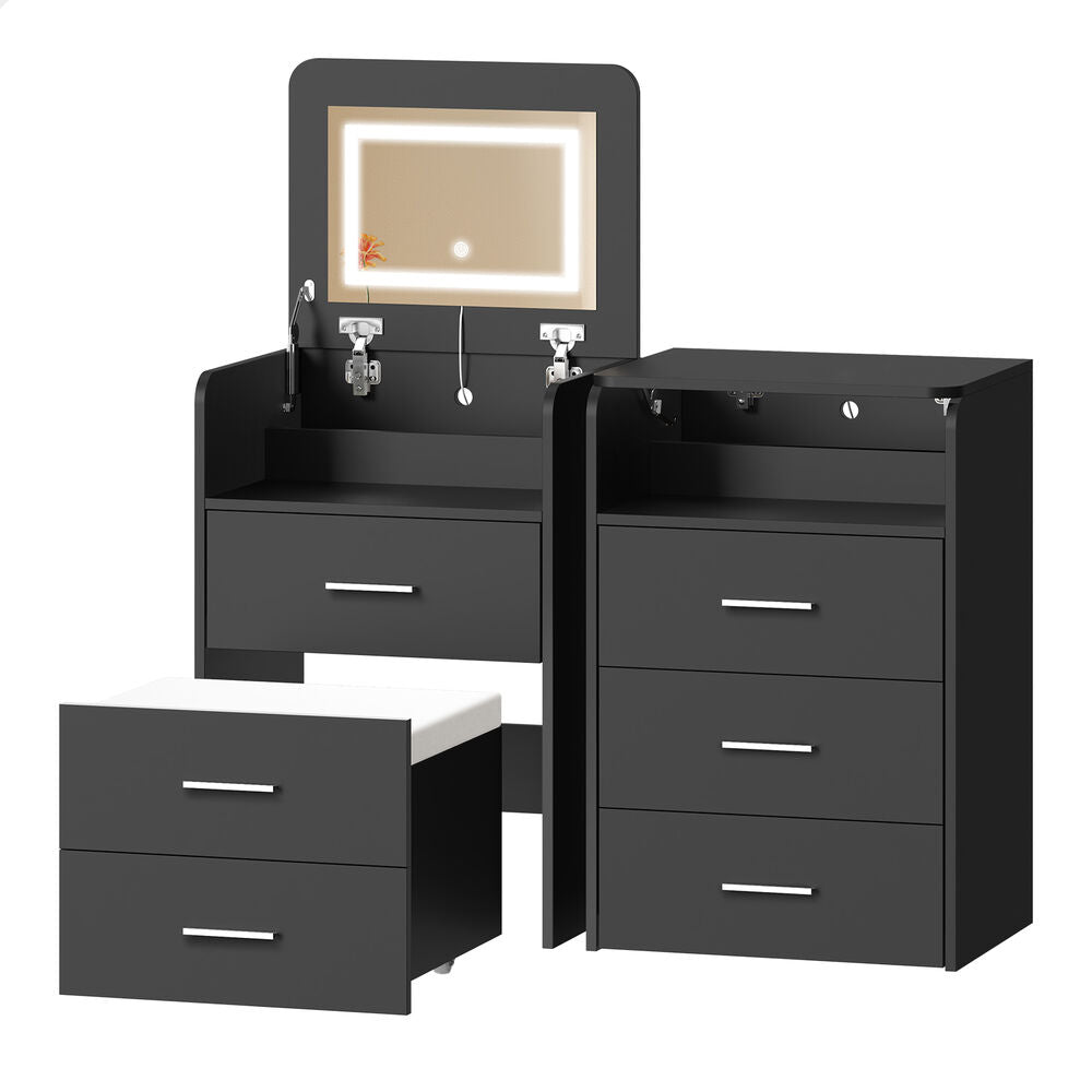 ALFORDSON 2x Dressing Table Stool Set 2-In-1 Makeup Mirror Vanity Desk Black