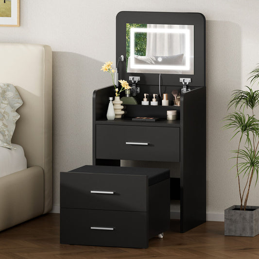 ALFORDSON Dressing Table Stool Set 3-in-1 Makeup Mirror Vanity Desk Black