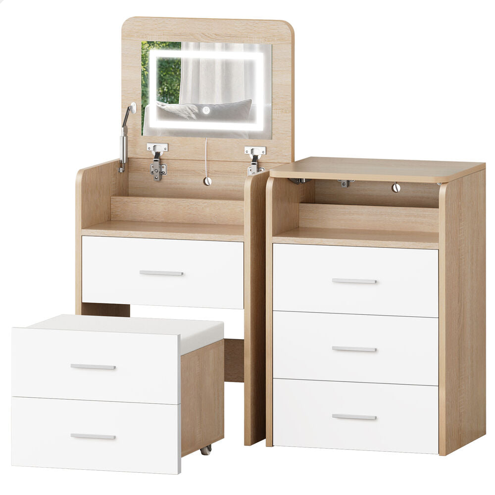 ALFORDSON 2x Dressing Table Stool Set 3-in-1 Makeup Mirror Vanity Desk Wood