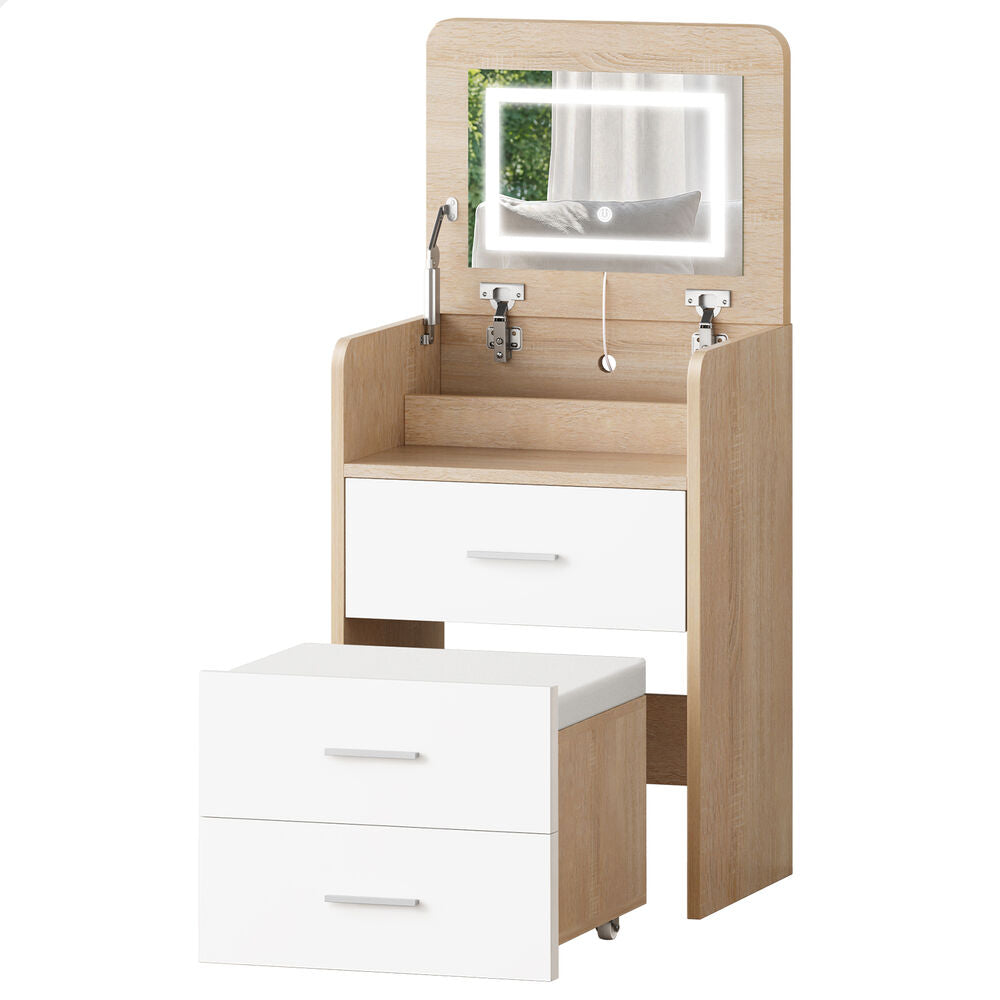 ALFORDSON Dressing Table Stool Set 3-in-1 Makeup Mirror Vanity Desk Wood