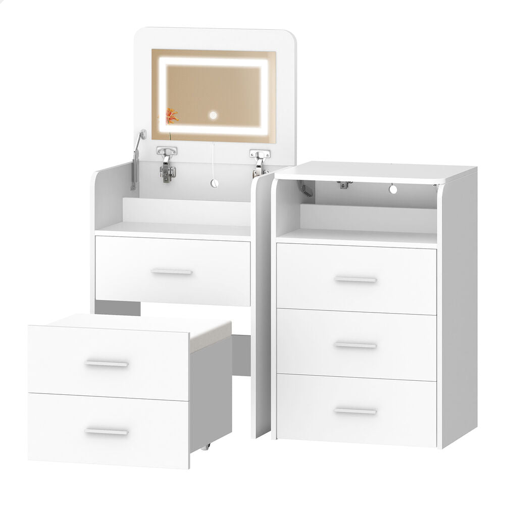 ALFORDSON 2x Dressing Table Stool Set 2-In-1 Makeup Mirror Vanity Desk White