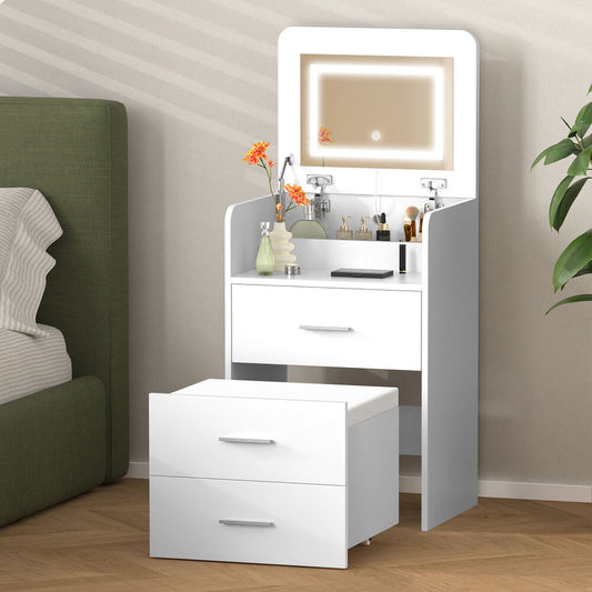 ALFORDSON Dressing Table Stool Set 2-In-1 Makeup Mirror Vanity Desk White