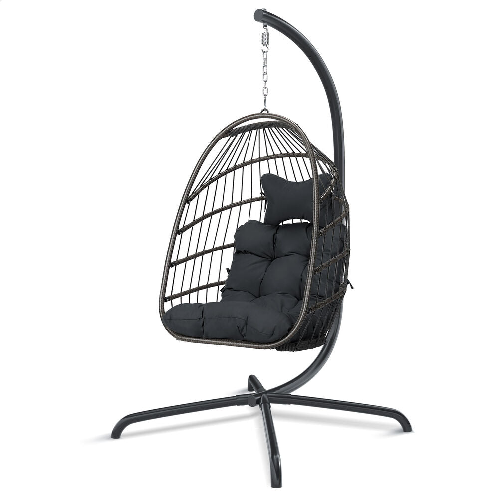 ALFORDSON Outdoor Egg Swing Chair Wicker Rattan Pod Foldable Seat Dark Grey