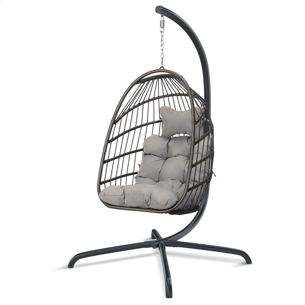 ALFORDSON Outdoor Egg Swing Chair Wicker Rattan Pod Foldable Seat Light Grey
