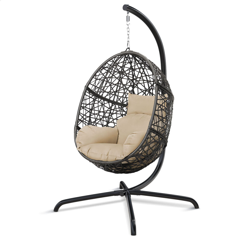 ALFORDSON Outdoor Egg Swing Chair Wicker Rattan Pod Basket Hanging Seat Beige