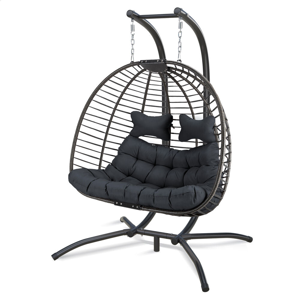 ALFORDSON Outdoor 2 Seater Egg Chair Wicker Rattan Pod Hanging Swing Dark Grey