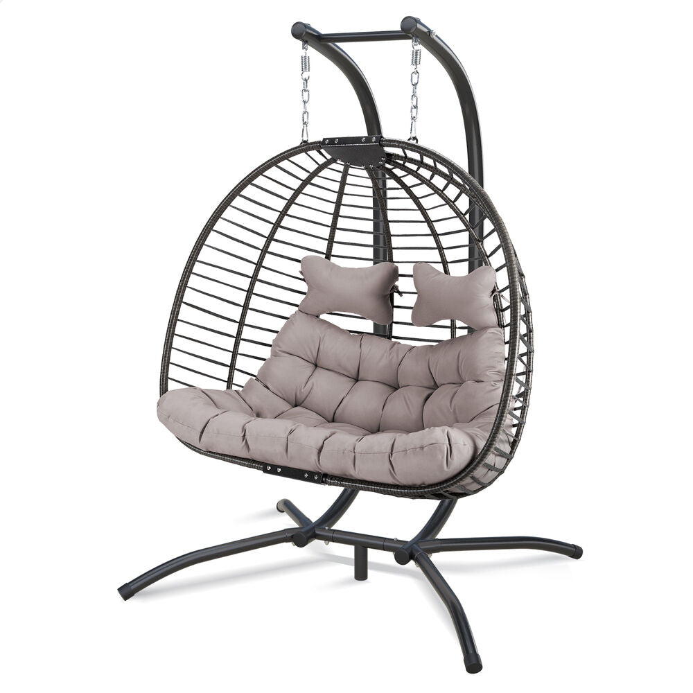 ALFORDSON Outdoor 2 Seater Egg Chair Wicker Rattan Pod Hanging Swing Light Grey
