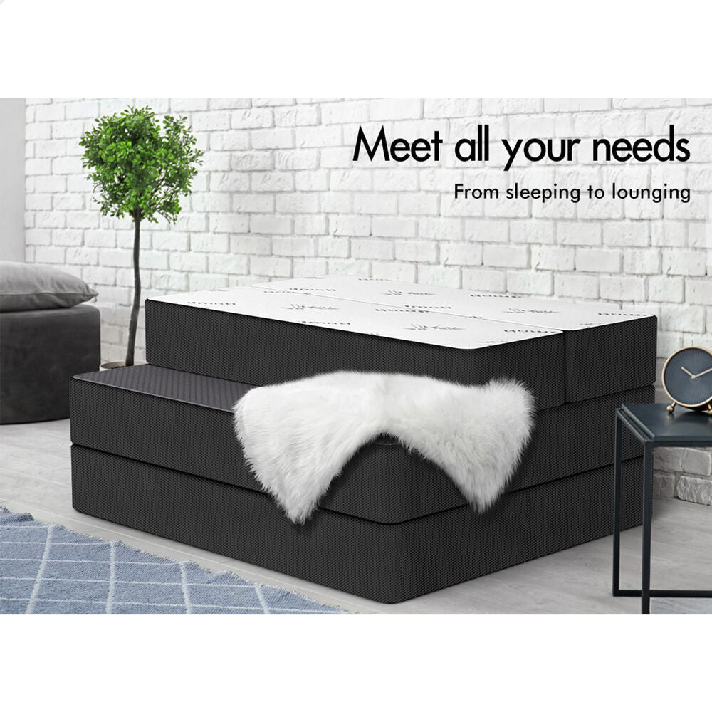 STARRY EUCALYPT Folding Mattress Mesh Bamboo Fabric Foldable Lounge King Single