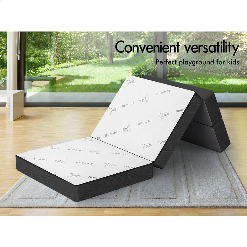 STARRY EUCALYPT Folding Mattress Mesh Bamboo Fabric Foldable Lounge King Single