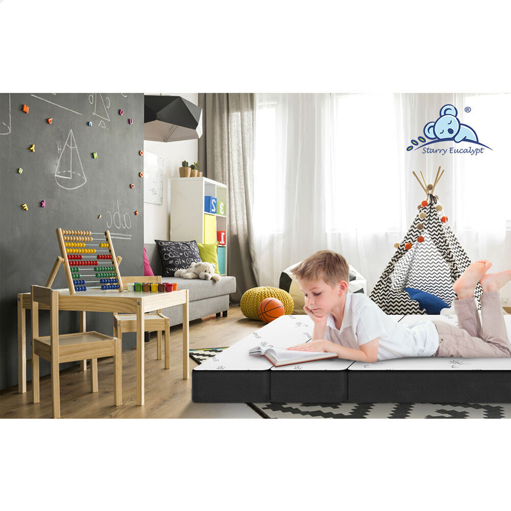 STARRY EUCALYPT Folding Mattress Mesh Bamboo Fabric Foldable Lounge King Single