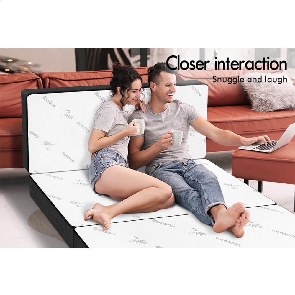 STARRY EUCALYPT Folding Mattress Mesh Bamboo Fabric Foldable Lounge Double